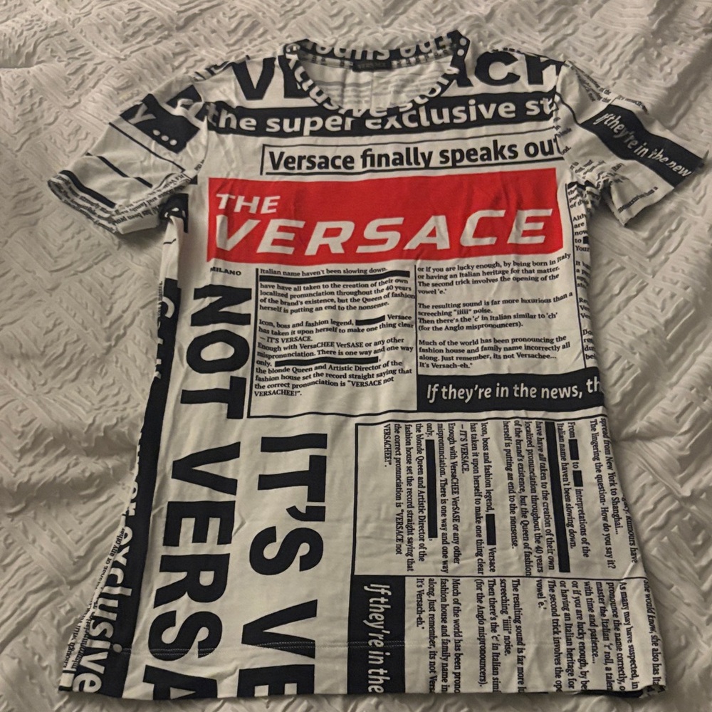 Versace Black and White Newspaper Print Shirt